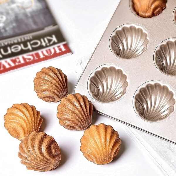 Gold Shell Shape Muffin Pan 6 Cup Nonstick Cupcake Tray for Oven Baking