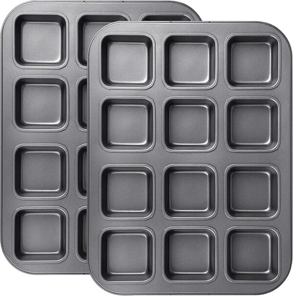 2 Pack Non Stick Brownie and Muffin Pan, 12-Cavity Mini Loaf Pan