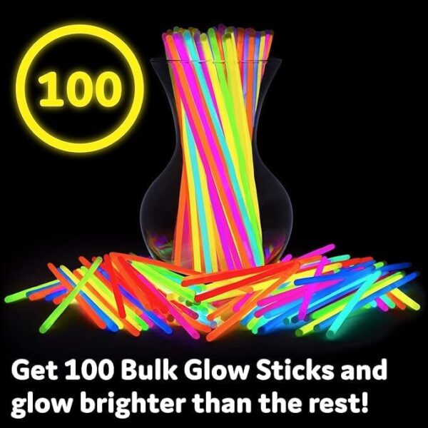 100 Pack Glow Sticks Party Kit Neon Bracelets & Necklaces - Image 2