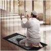 Pocket Sized Muslim Prayer Mat with Qibla Compass Waterproof, Foldable Travel Janamaz with Booklet (Black)