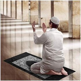 Pocket Sized Muslim Prayer Mat with Qibla Compass Waterproof, Foldable Travel Janamaz with Booklet (Black)