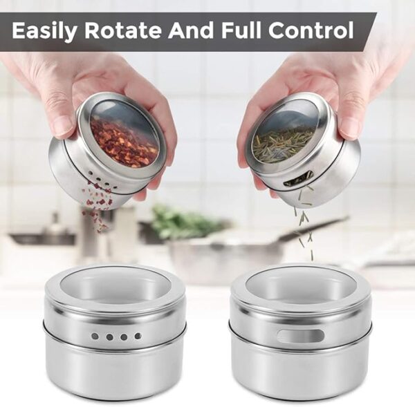 12 Piece Tin Set Stainless Steel Jars with Dual Sprinkle Lids & Labels - Image 6