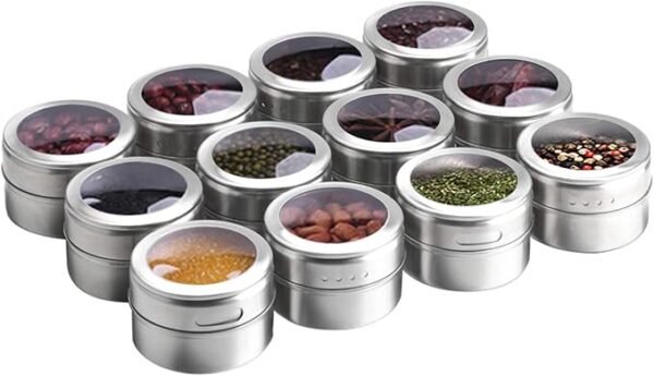12 Piece Tin Set Stainless Steel Jars with Dual Sprinkle Lids & Labels - Image 3