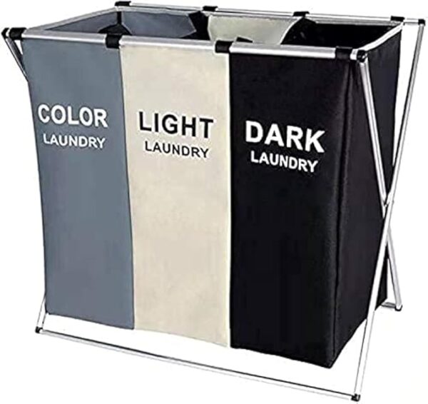 3 Section Foldable Laundry Hamper 135L Sorting Basket