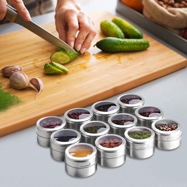12 Piece Tin Set Stainless Steel Jars with Dual Sprinkle Lids & Labels - Image 5