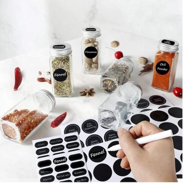 24 Piece Glass Spice Jar Set 120ml Bottles with Metal Lids, Labels & Funnel - Image 3