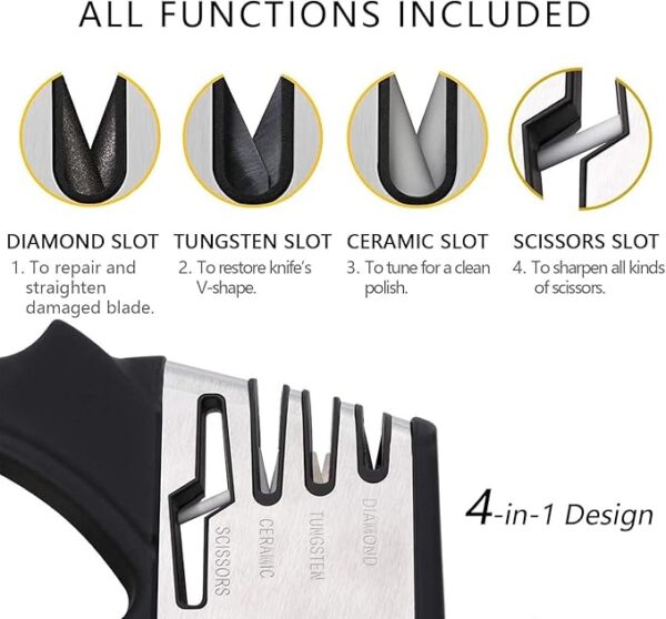 4 in 1 Knife & Scissors Sharpener Diamond, Ceramic,Tungsten Slots - Image 2