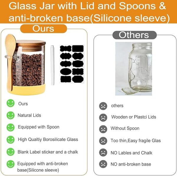 3 Pack Glass Storage Jars with Airtight Lids & Spoons 530ml Containers - Image 3