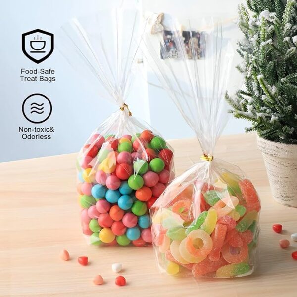 Clear Treat Bags with Colourful Twist Ties 100 Pack - Image 3