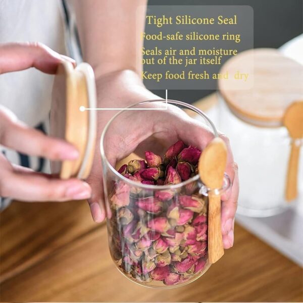 3 Pack Glass Storage Jars with Airtight Lids & Spoons 530ml Containers - Image 4