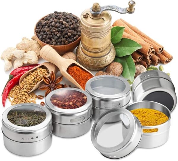 12 Piece Tin Set Stainless Steel Jars with Dual Sprinkle Lids & Labels - Image 7