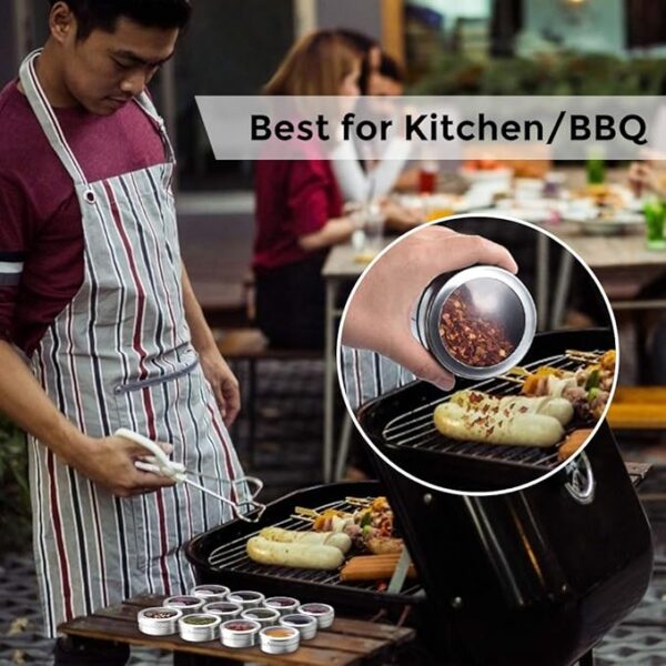 12 Piece Tin Set Stainless Steel Jars with Dual Sprinkle Lids & Labels