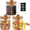 3 Pack Glass Storage Jars with Airtight Lids & Spoons 530ml Containers