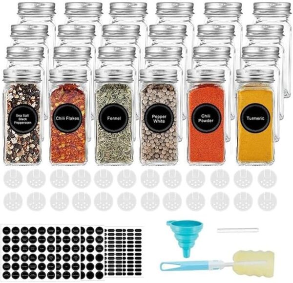 24 Piece Glass Spice Jar Set 120ml Bottles with Metal Lids, Labels & Funnel - Image 5