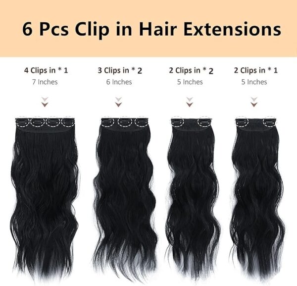 VelvaCurl Clip In Hair Extensions 20 Wavy Black Set - Image 2