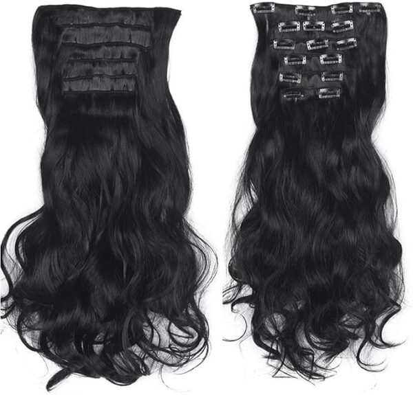 VelvaCurl Clip In Hair Extensions 20 Wavy Black Set - Image 3