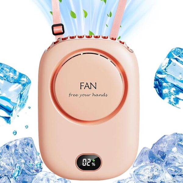 Mini Hanging Neck Fan USB Rechargeable Personal Fan with Adjustable Lanyard & 3 Speeds (Pink)