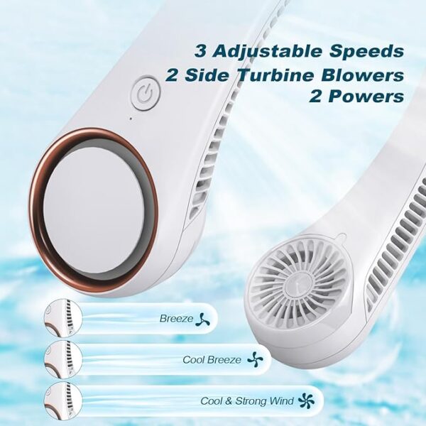 Bladeless Neck Fan Hands Free Personal Cooling with 78 Air Outlets & 3 Speeds, USB Rechargeable - Image 4