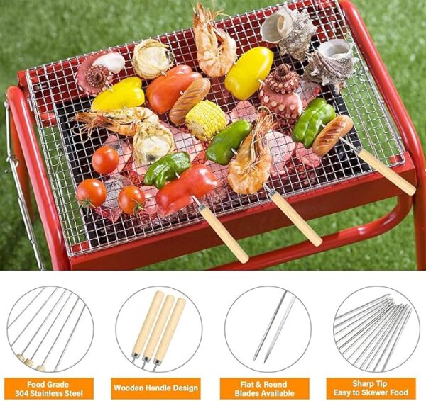 Grill Master 20 Piece BBQ Kebab Skewer Set & Wooden Handles - Image 2