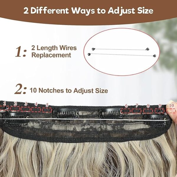 20 Invisible Wire Halo Hair Extensions Wavy, Black, with 4 Clips - Image 5
